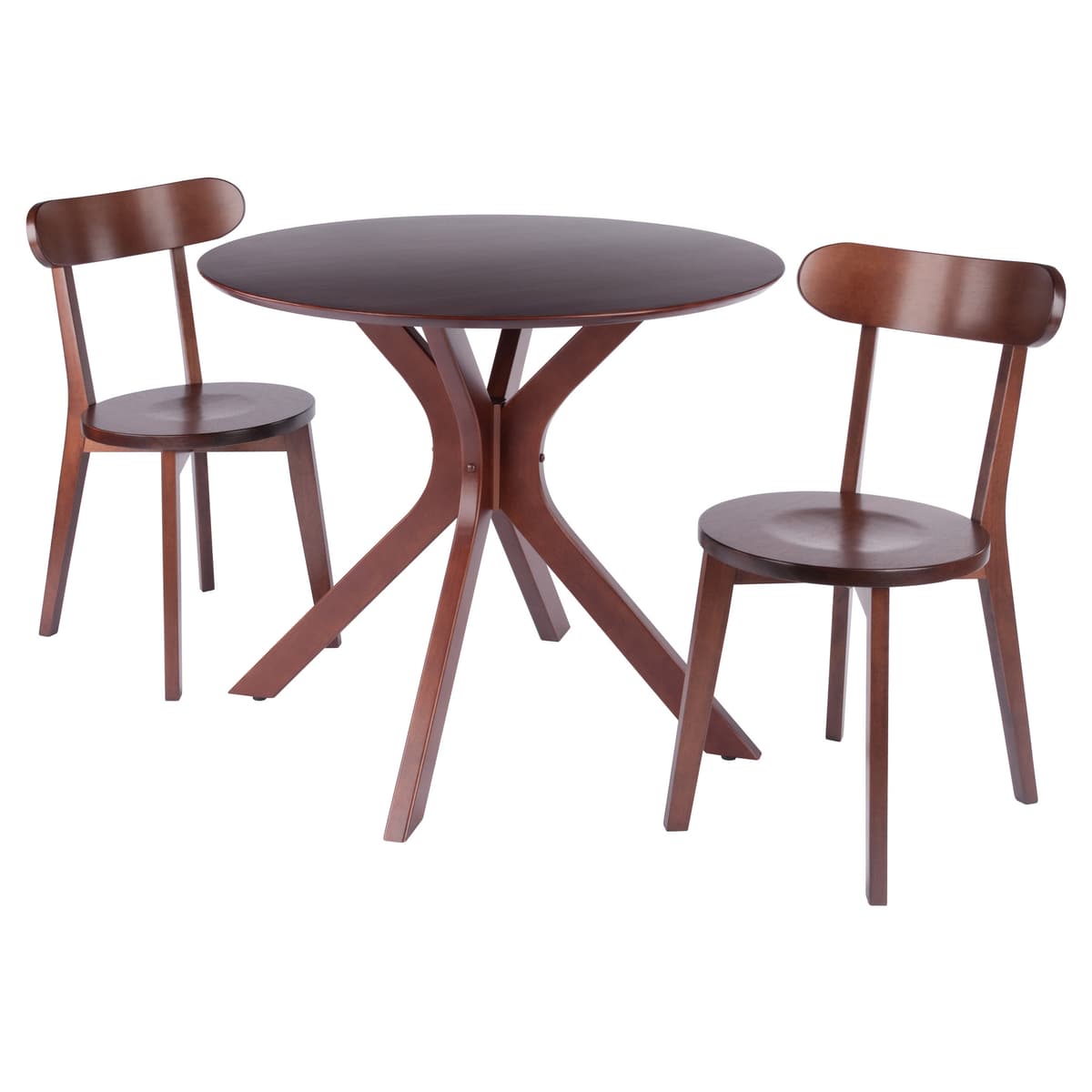 Lexa Dining Table with Splayed Legs, Walnut Finish with 2 Pauline Dining Chairs