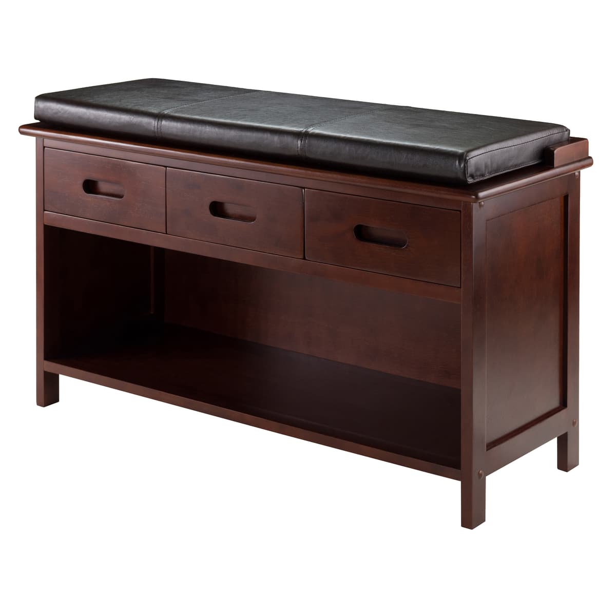 Adriana Storage Bench with Seat Cushion, 38" Wide, Walnut and Espresso