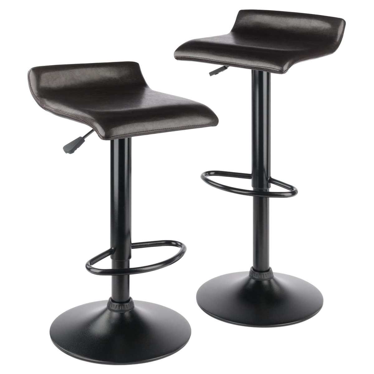 Paris 2-Pc Adjustable Swivel Stool Set, 34" High, Black and Espresso
