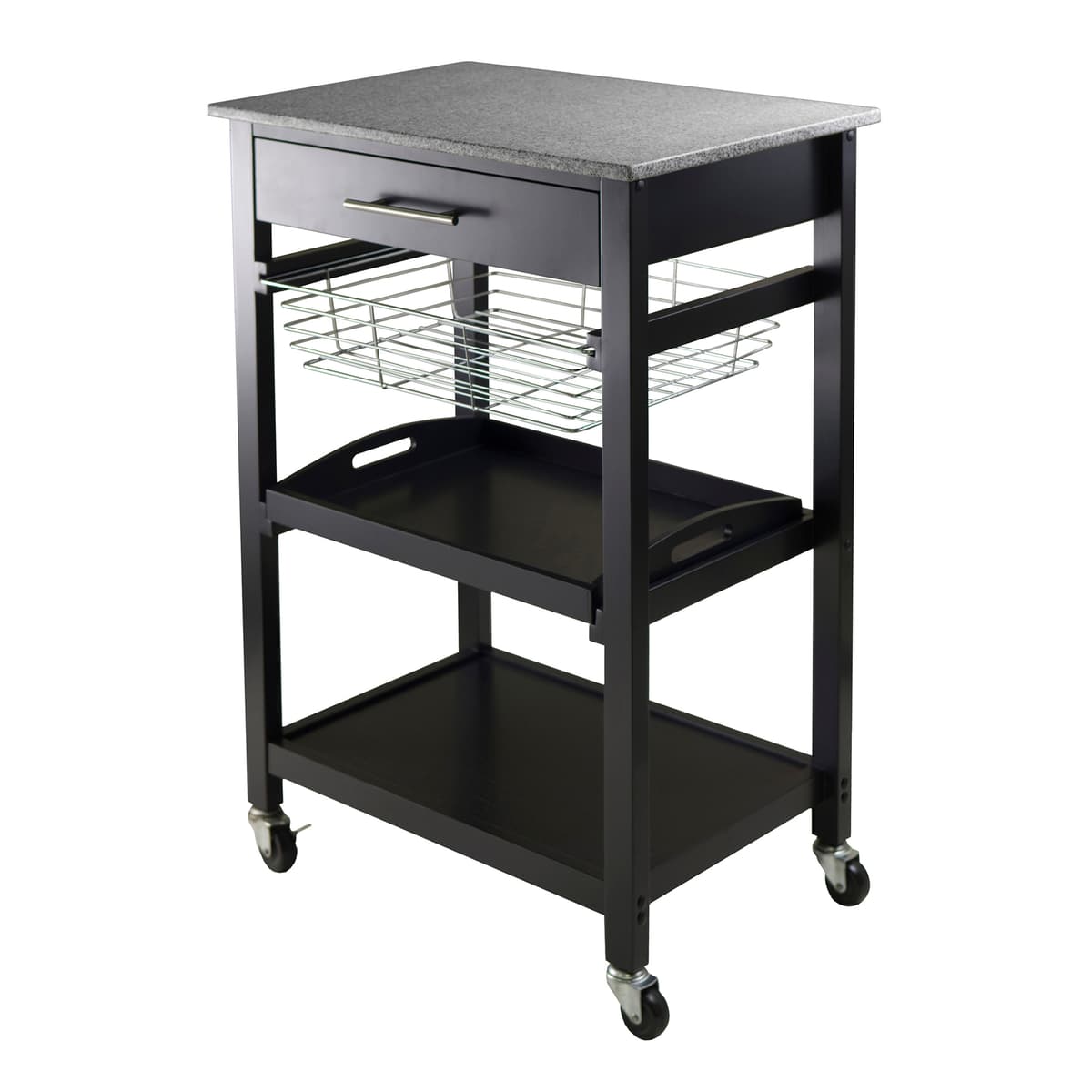 Julia Utility Kitchen Cart, Granite Top, Black