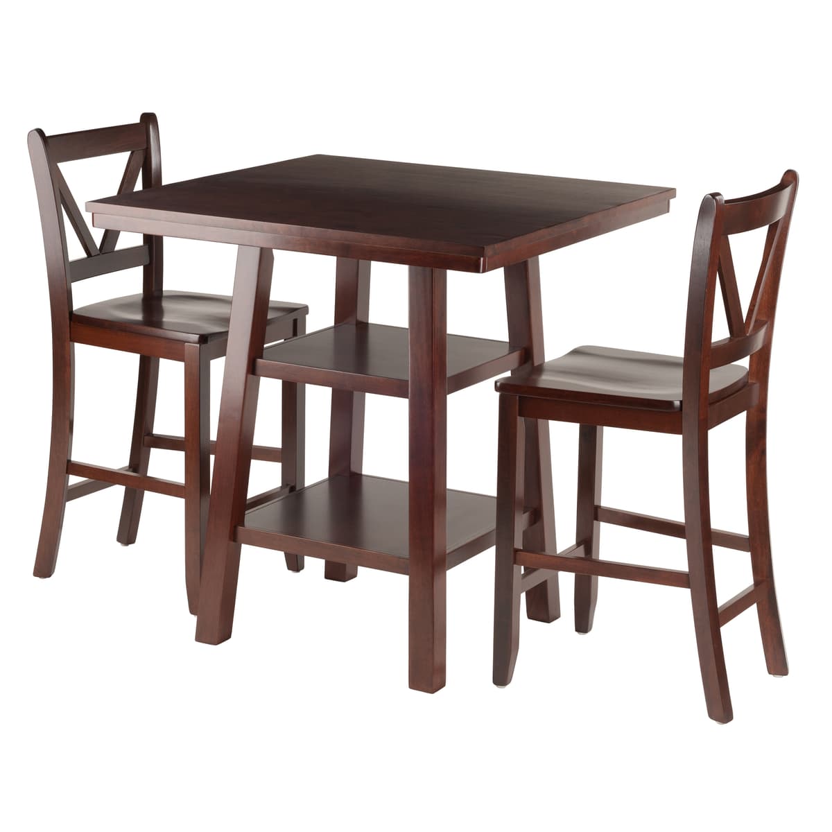 Orlando High Table with 2 V-Back Counter Stools, 36" High, 34" Wide, Walnut