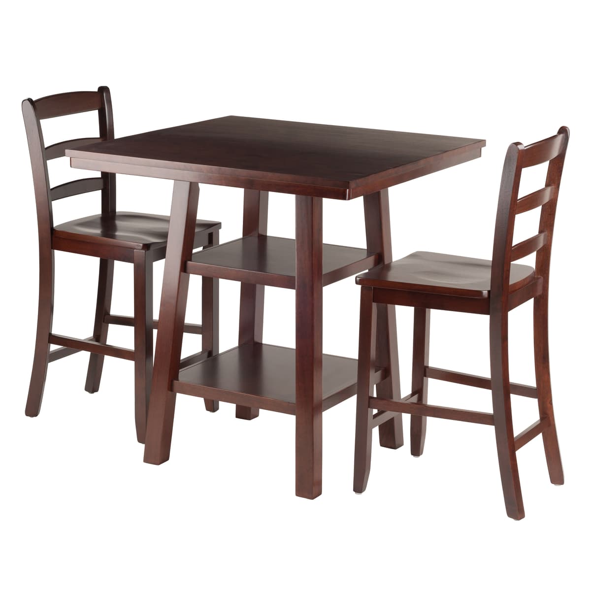 Orlando High Table with 2 Ladder-Back Counter Stools, 36" High, 34" Wide, Walnut