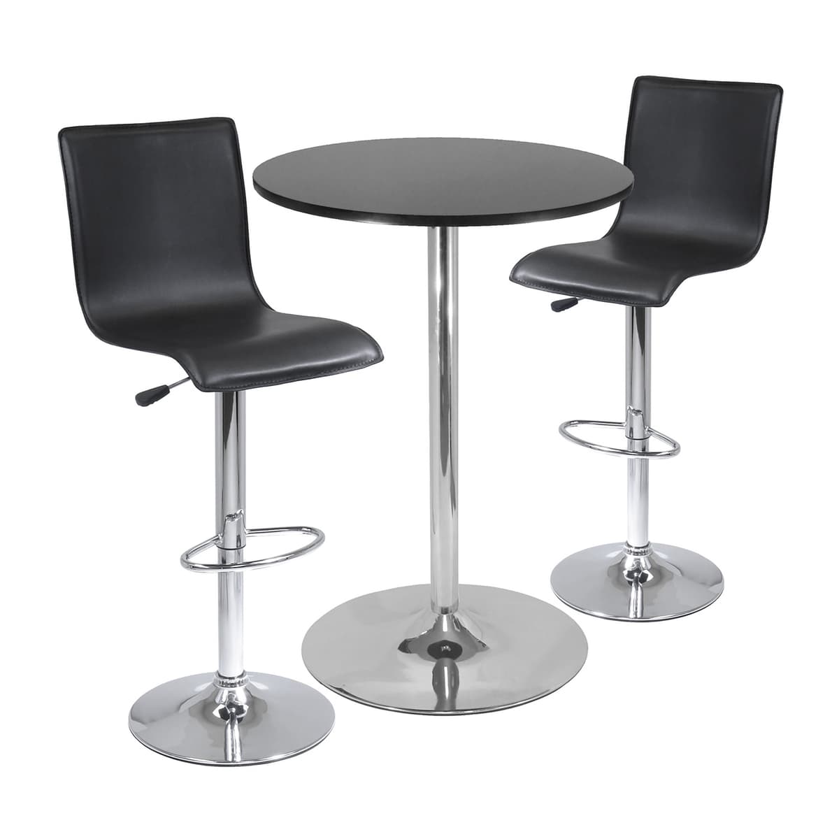 Spectrum Round Pub Table with 2 High-Back Adjustable Swivel Stools, 40" High, Black and Chrome