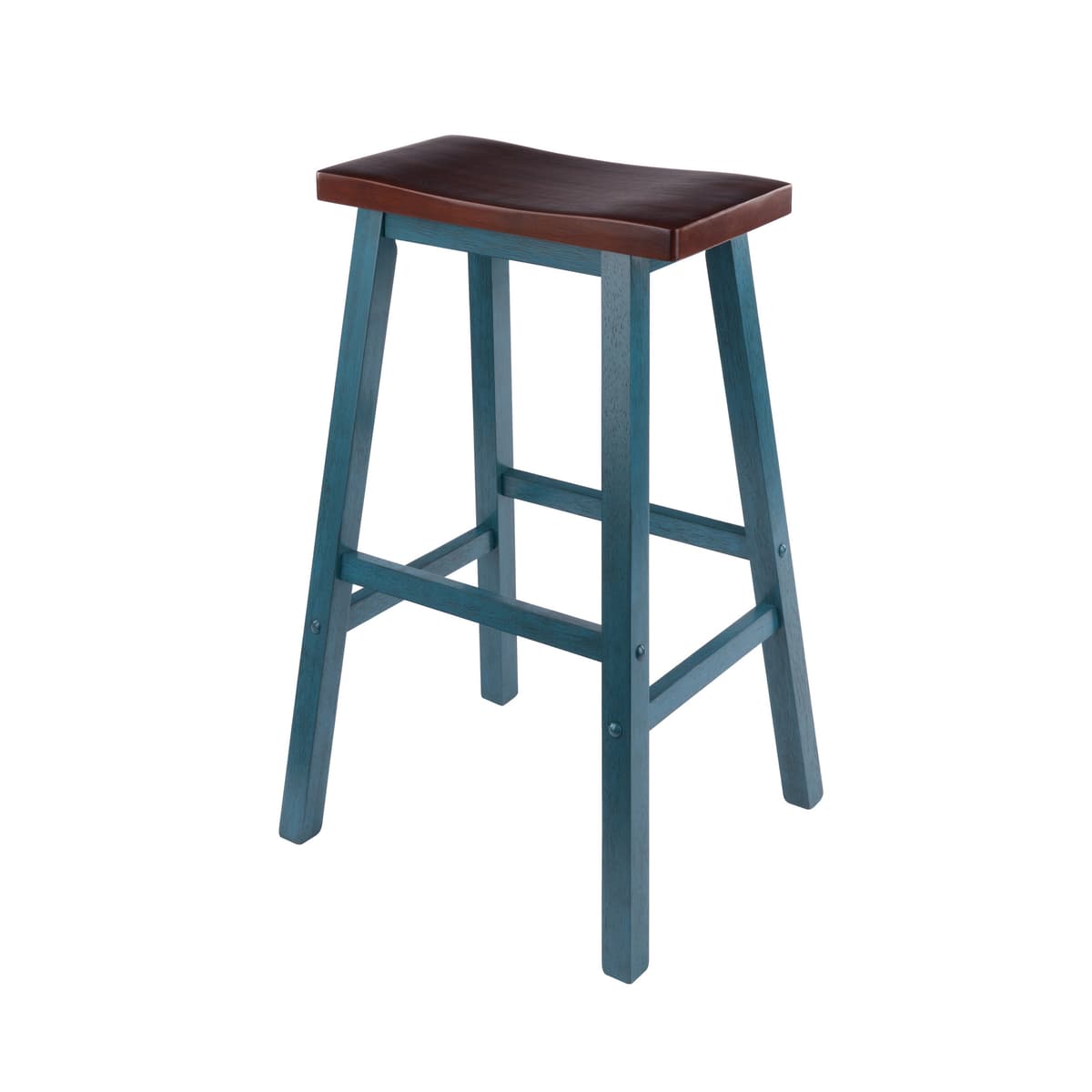 Satori Saddle Seat Bar Stool, Rustic Teal and Walnut