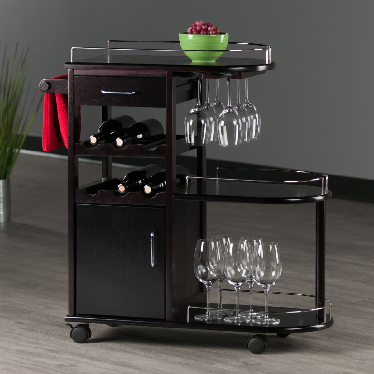 Winsome Jimmy Serving Bar Cart, 35” Wide, 36” High, Espresso