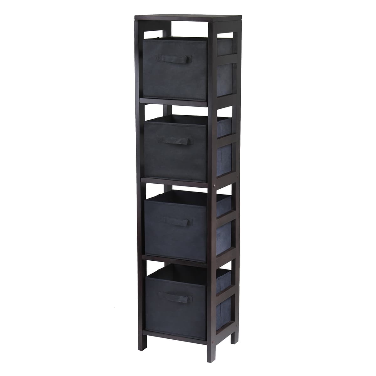 Capri 5-Pc Narrow Storage Shelf with 4 Foldable Fabric Baskets, Espresso and Black