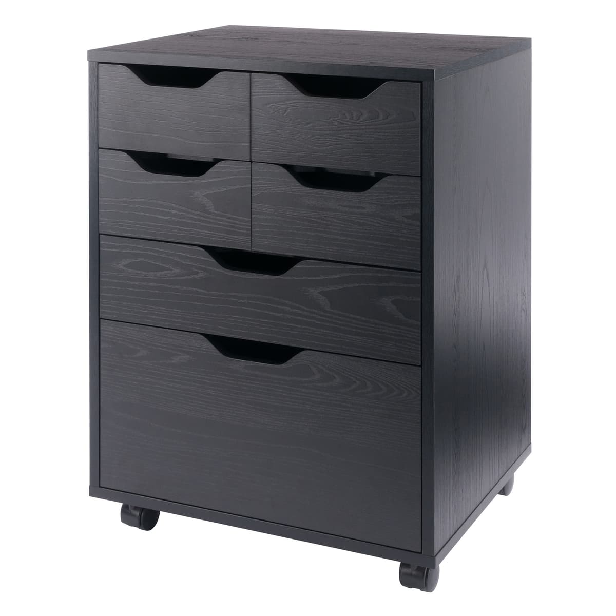 Norfolk 4 Bins, 2 Drawer Mobile Cabinet, Black Finish