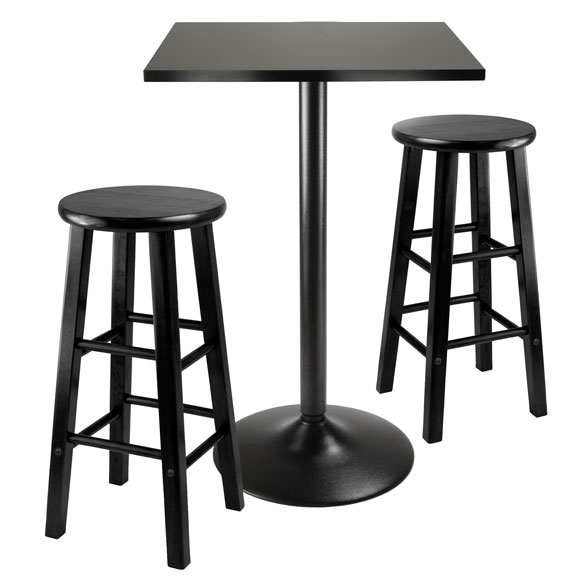 Obsidian 3-Pc Square Counter Height Table with 2 Square Leg Counter Stools, Black