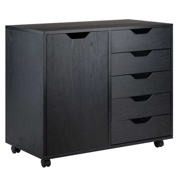 Halifax Wide Storage Cabinet, 5-Drawer, Black 