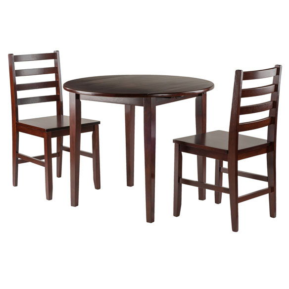 Clayton 3-Pc Double Drop Leaf Dining Table with 2 Ladder Back Chairs, Walnut