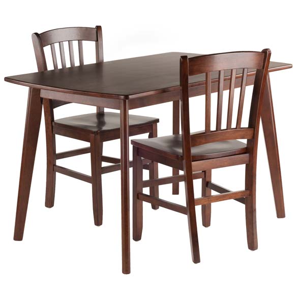 Shaye 3-Pc Dining Table with 2 Slat Back Chairs, Walnut