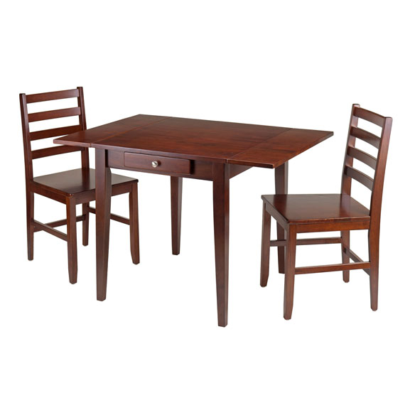 Hamilton 3-Pc Double Drop Leaf Dining Table with 2 Ladder Back Chairs, Walnut 