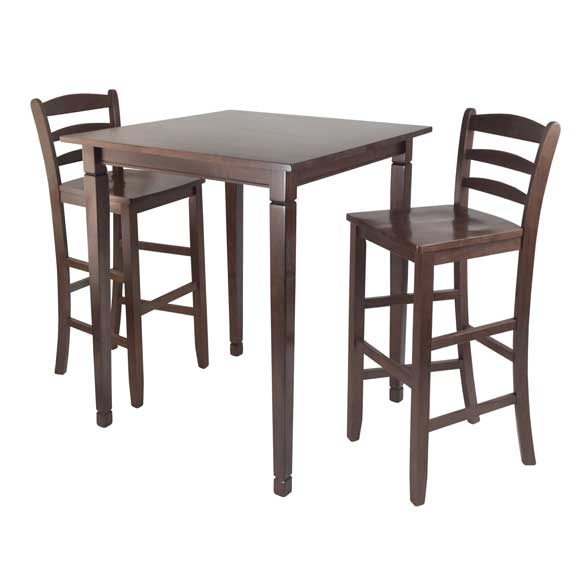 Kingsgate 3-Pc High Dining Table with 2 Ladder Back Bar Stools, Walnut