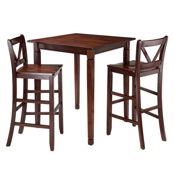 Kingsgate 3-Pc High Dining Table with 2 Bar V-Back Chairs, Walnut