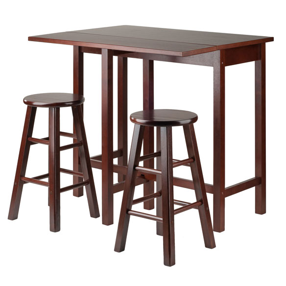 Lynnwood 3-Pc High Drop Leaf Dining Table with 2 Square Leg Counter Stools, Walnut