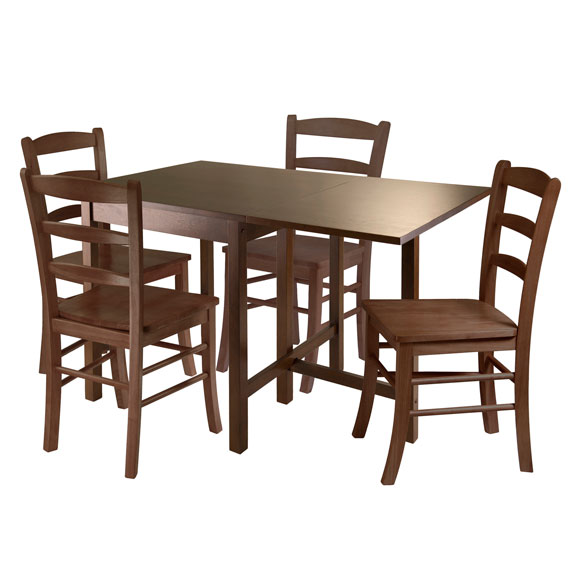 Lynden 5-Pc Drop Leaf Dining Table with 4 Ladder Back Chairs, Walnut
