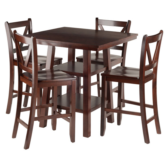 Orlando 5-Pc High Dining Table with 4 V-Back Counter Stools, Walnut