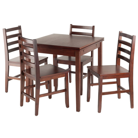 Pulman 5-Pc Extendable Dining Table with 4 Ladder Back Chairs, Walnut
