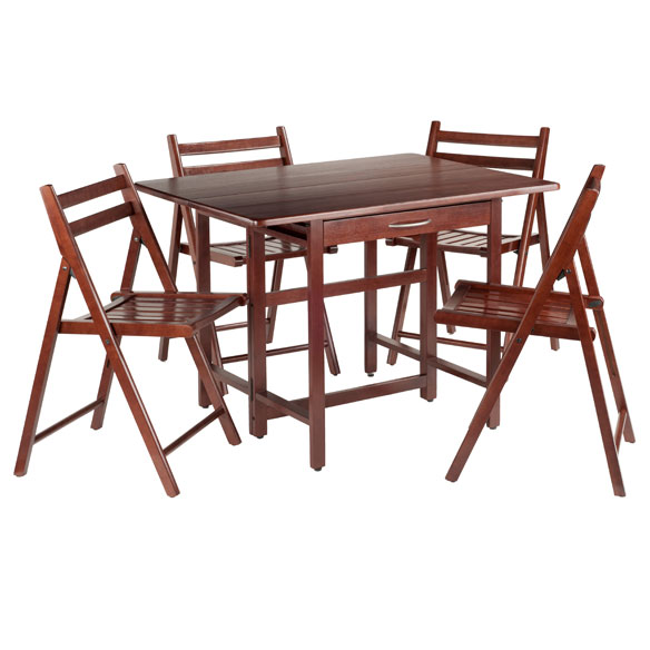 Taylor 5-Pc Drop Leaf Dining Table with 4 Foldable Chairs, Walnut