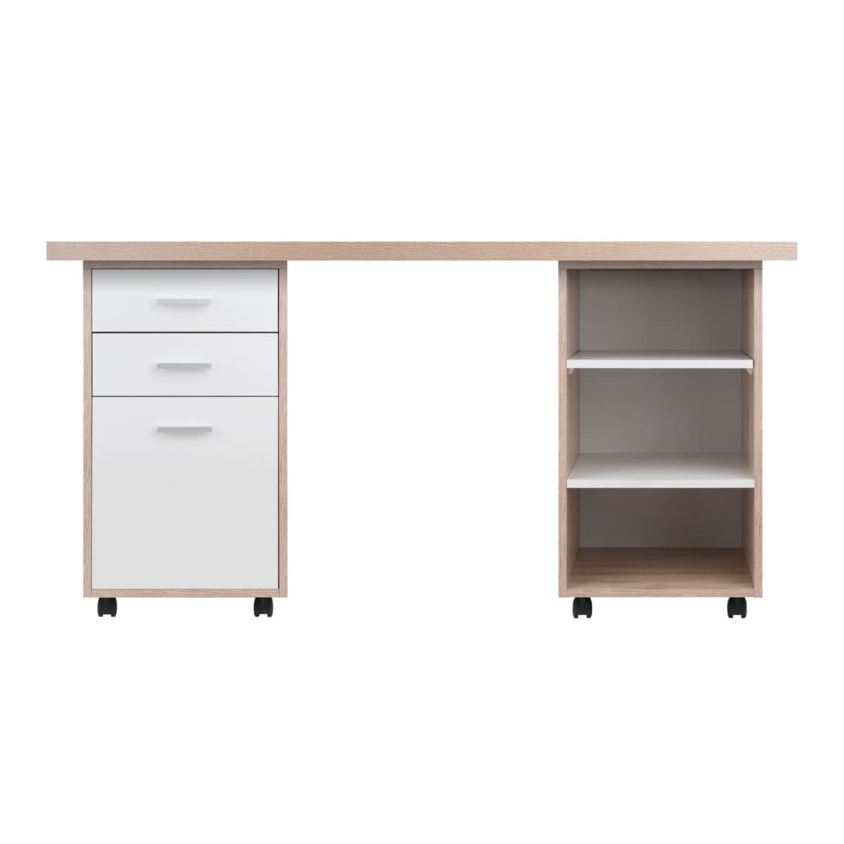 Winsome Kenner 3-Pc Modular Mobile Desk Set, 57” Wide, 31” High, Reclaimed Wood and White