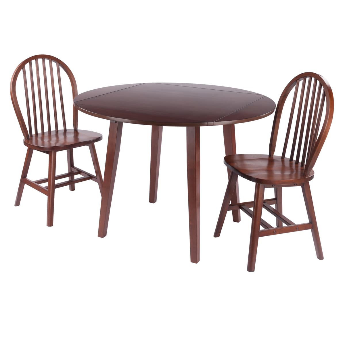 Dawson Extendable Round Dining Table with 2 Windsor Chairs, 43" Wide, Walnut