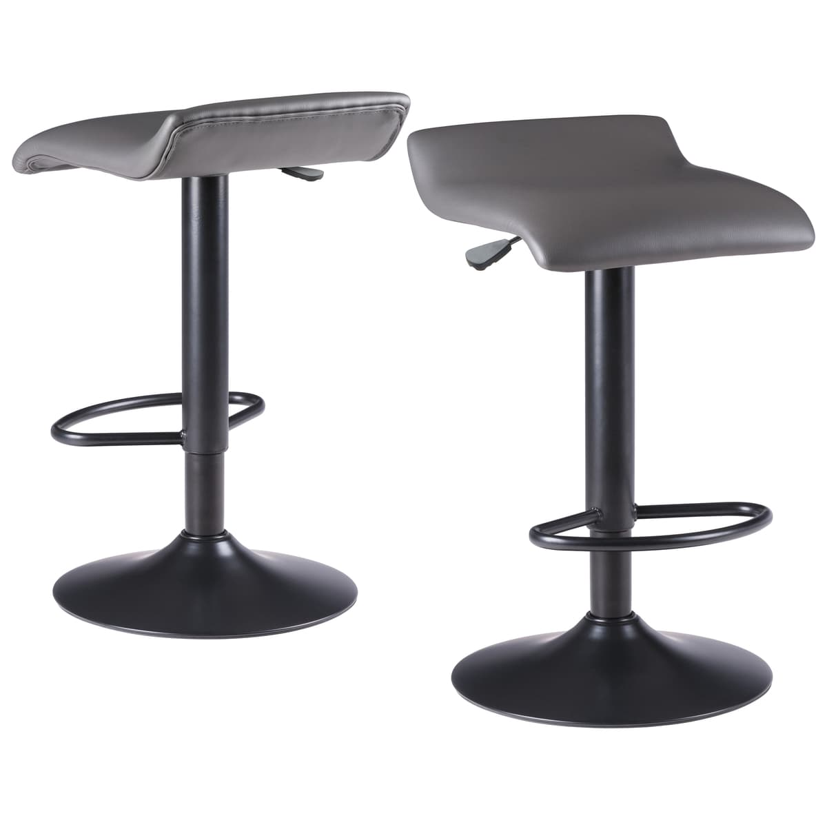 Tarah 2-Pc Height-Adjustable Cushion Swivel Stool Set, 34" High, Black and Slate Gray