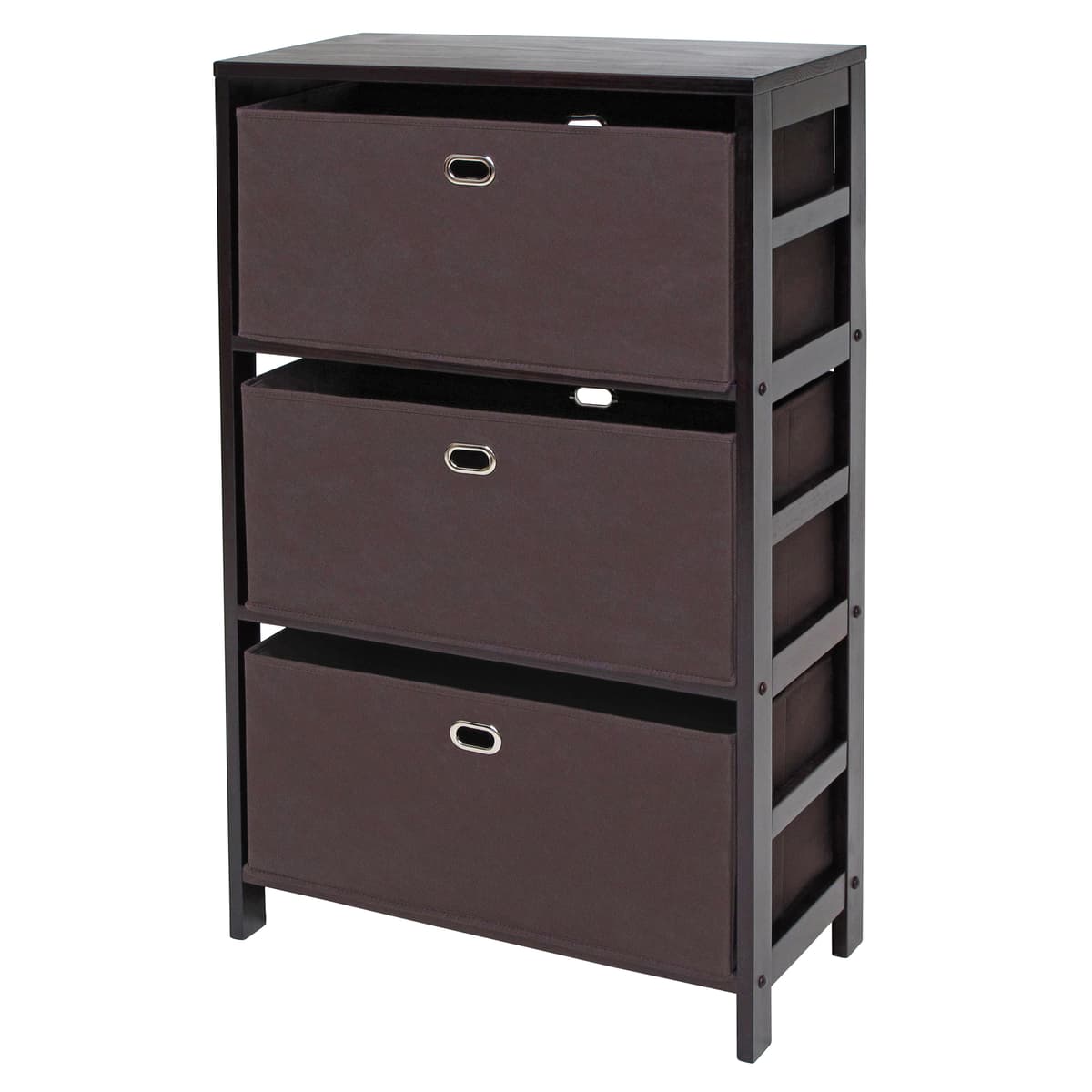 Torino 3-Pc Storage Shelf with 2 Foldable Fabric Baskets, Espresso and Chocolate