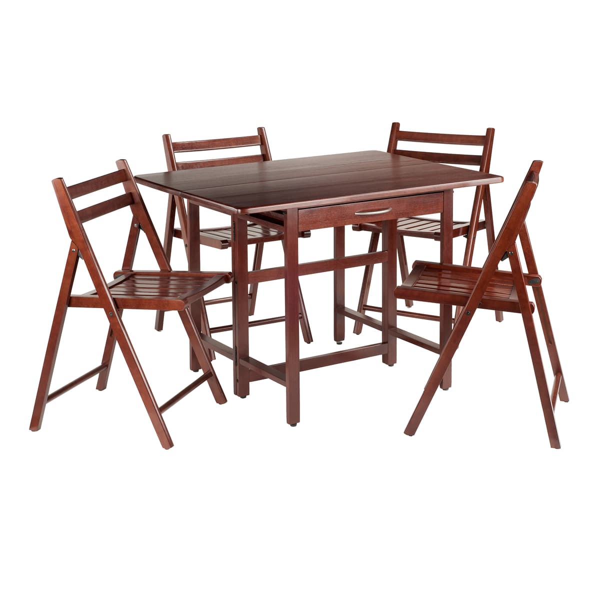 Taylor Extendable Table with 4 Folding Chairs, 42" Wide, Walnut