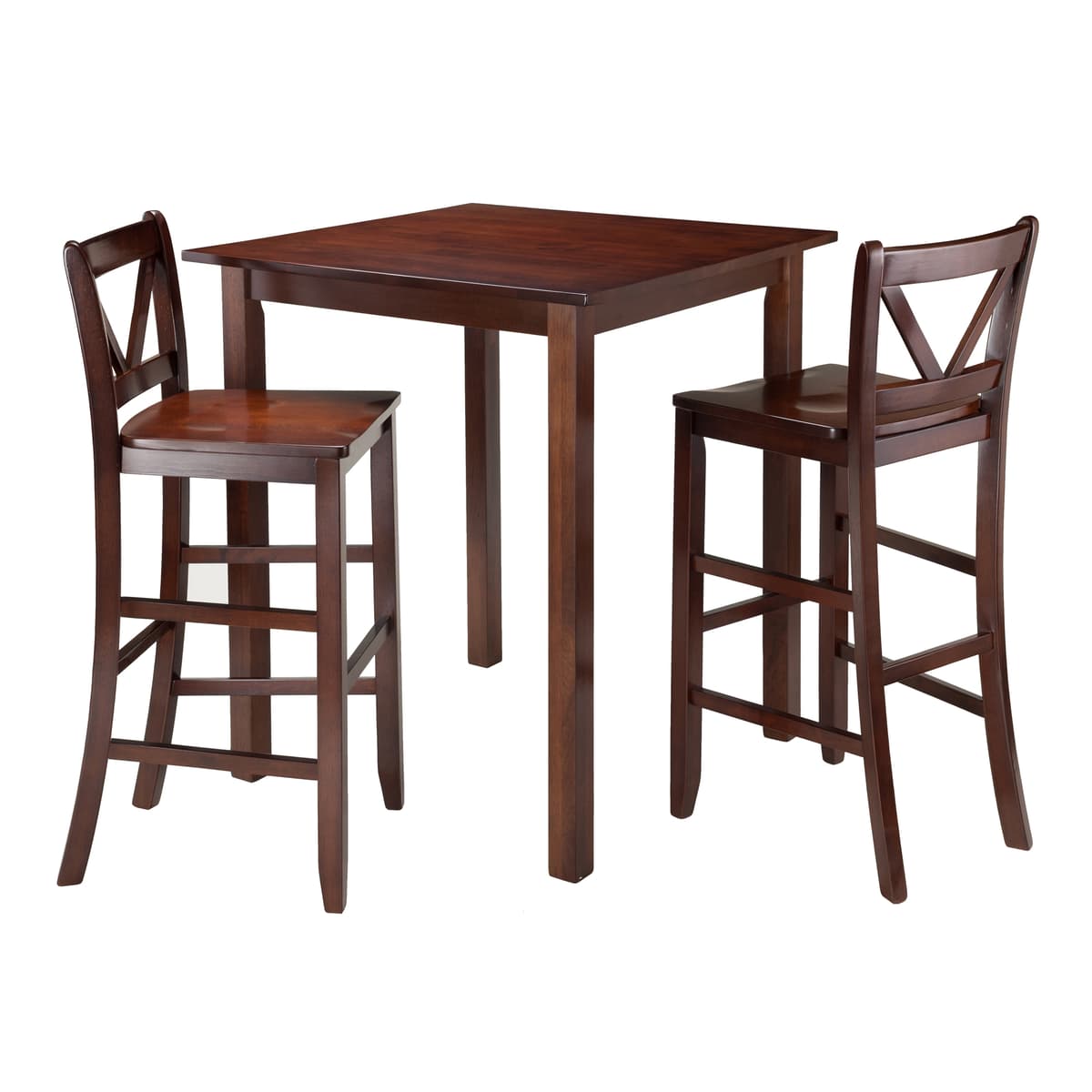 Parkland High Table with 2 V-Back Bar Stools, 39" High, 34" Wide, Walnut